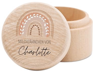 wunderwunsch® - Milchzahndose personalisiert aus Holz mit kinderfreundlichem UV-Druck - Zahndose Milchzähne als Erinnerung an die ersten Zähnchen (Regenbogen pastell)