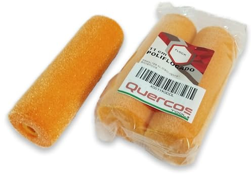 Quercos. Recambio Rodillo Pintura Poliflocado 11cm - Pack 2 Mini Rodillo Espuma Flocada con Borde Recto. Acabado Superfino - Rodillo para Pintura al agua o disolventes ligeros. (Flocado, 11 cm)