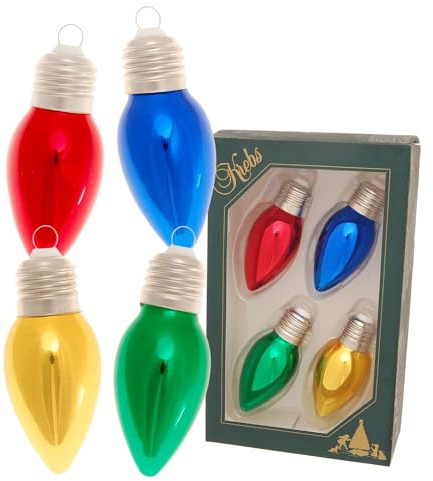 Krebs Glas Lauscha - Christbaumschmuck/Weihnachtsbaumanhänger aus Glas - Motiv: Glühbirne versilbert - Farbe: rot/Gold/grün/blau - Größe: 9 cm
