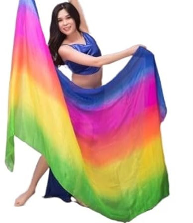 Bauchtanz Seidentuch Rainbow Gradent Damen Bauchtanz Seidenschleier Bauchtanz Zubehör 250 cm 270 cm Bauchtanz Tuch (Color, Size : 270x114cm)