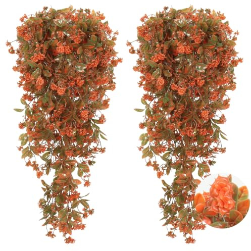 RECUTMS 2Pcs Artificial Autumn Hanging Flowers Plant for Outdoor Decor