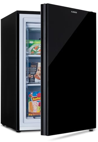Klarstein Pluto - Congelatore, Frontale in Vetro, 1 Zona di Raffreddamento, Termostato con 5 Livelli, fino a -18 °C, Piedi Regolabili in Altezza, Silenzioso, 80 Litri, Nero