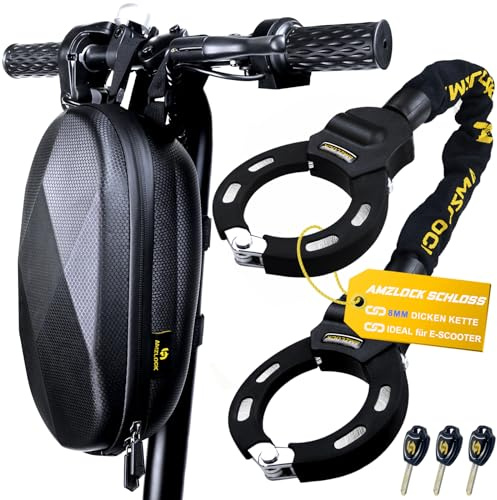 AMZLOCK Antivol Trotinette Electrique, Portabilité Cadenas Trotinette Electrique, Menottes à chaîne de 8 mm d'épaisseur, Antivol Velo avec Clé et Sac Étanche