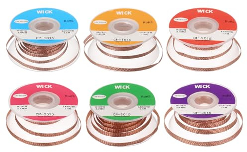 QUARKZMAN Treccia Stoppino per Saldatura Treccia Stoppino Dissaldante Non Pulita 0,04-0,14 Pollici Larghezza 5 Piedi Lunghezza per Rimuovere i Componenti Elettrici Saldatura 1 Set