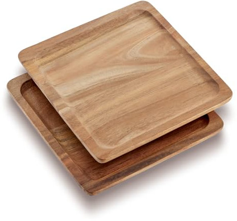 COM-FOUR® Juego de 2 bandejas de madera de acacia - tableros decorativos cuadrados - bandejas para servir - estantes de madera - platos para servir bocadillos, queso, salchichas (2 piezas - cuadradas)