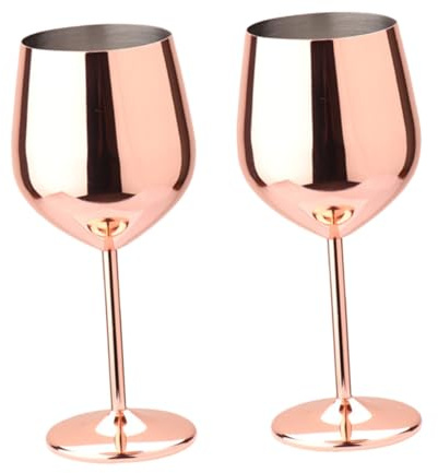 COLLBATH 2pcs Stainless Steel Stemmed Red Wine Glasses Shatterproof Brandy Goblet for Cocktail Bar Party