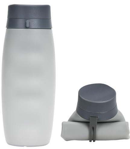 profiwoab trinkflasche faltbar silikon flasche faltbar wasserflasche,faltflasche festival foldable water bottle bpa frei für outdoor joggen laufen camping wandern reise 600ml Dunkelgrau