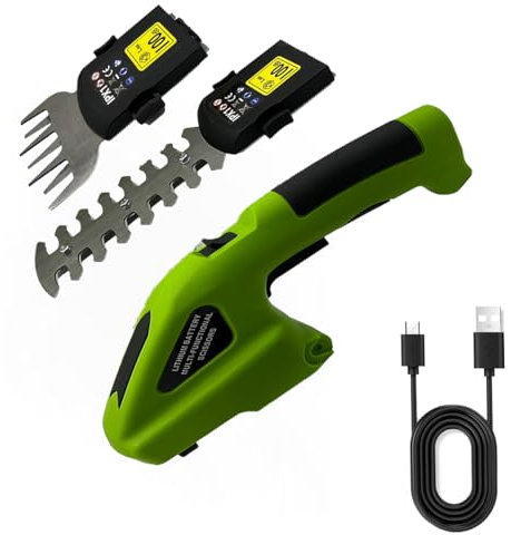 2 IN 1 Cordless Hedge Trimmer, Electric Grass Cutter with Powerful Motor and USB Charging, 2 Interchangeable Blades for Lawn Edging, Leaf Pruning and Hedge Trimming