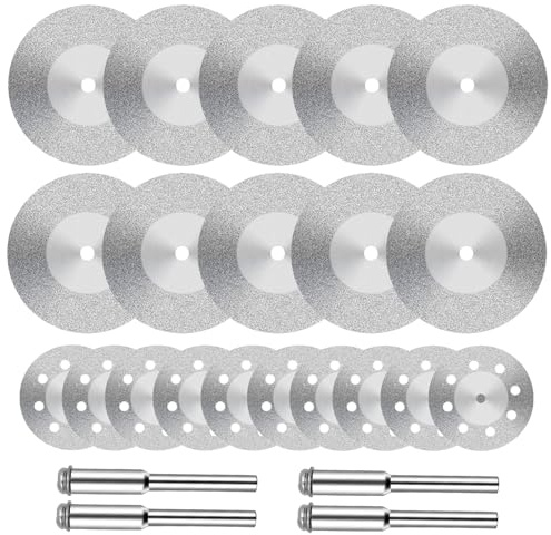KOOLEVER Dremel Cutting Discs, 24PCS Diamond Cutting Discs 40mm & 22mm | with 4 Mandrels, Mini Diamond Saw Blades for Rotary Tool, Glass Tile Stone Metal Wheel