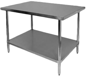 FSE SLWT42436F Tavolo da lavoro, 61 x 91,4 x 88,9 cm, piano piatto in acciaio inox calibro 18/430, bordi rovesciati, sottopiano e gambe regolabili in acciaio zincato, piedini regolabili in plastica da