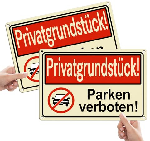 Goodvia schilder privatgrundstück parken verboten Metall Alu 300x200mm, Reflektierend, Wasserdicht, Rostfrei, UV-Schutz, Mit Vorgebohrten Löchern x2 Stück