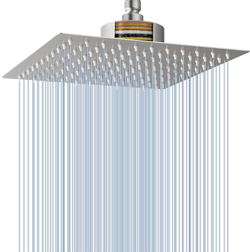 Voolan Rain Shower Head with Filter, High Flow Large Rainfall Shower Heads Made of Stainless Steel, Waterfall Filtered Showerhead for Hard Water (10 Brushed Nickel)