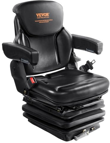 VEVOR Siège universel pour chariot élévateur, siège de tracteur avec accoudoir et dossier réglable, absorption des chocs, micro interrupteur sécurisé, siège de tondeuse en PVC haute résilience pour