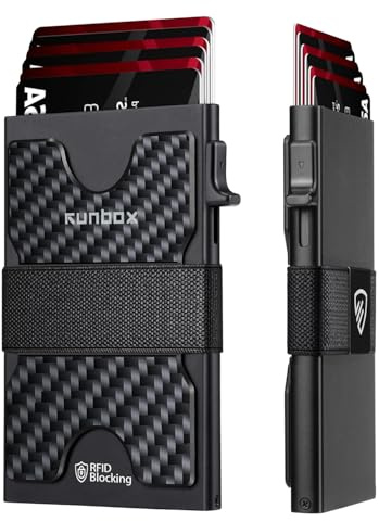 RUNBOX Slim Wallet for Men, RFID Aluminum Pop-Up Card Holder for 12 Cards
