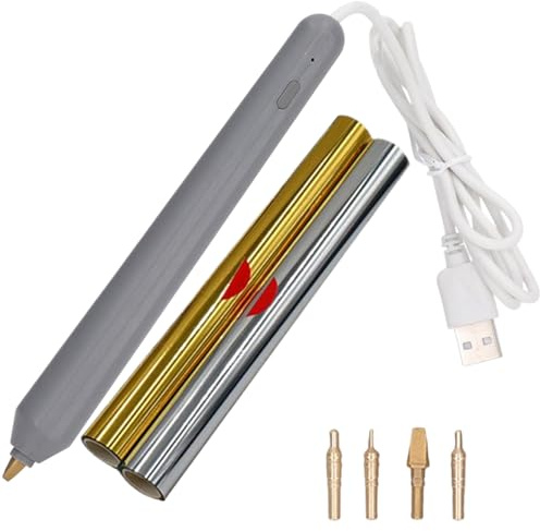 Lawnrden Foil Quill Pen Kit with 4 Size Metal Tips & 2 Foil Rolls, Hot Foiling Pen for Card Making Scrapbooking Tools, Drawing USB Powered Quill Starter Kit