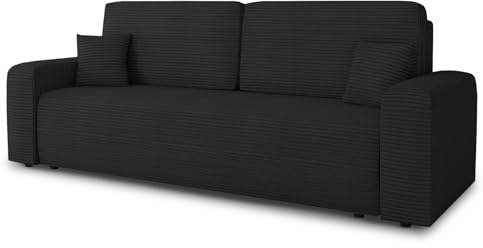 Sofnet - Schlafsofa Spark mit Bettkasten (Schwarz, Poso 135) | Sofa mit Schlaffunktion, Bettsofa, Polstersofa, Bonellfederkern, Cordstoff, große Schlaffläche, TOP Design