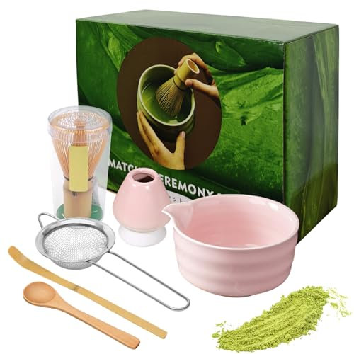 6pcs Pink Matcha Set, Matcha Set Pink Whisk and Bowl, with Holder/Scoop/Sifter, Whisk Holder Matcha Whisk Set, for Making Breakfast/Matcha Latte, Women, Men, Friends, Gift for Matcha Lover
