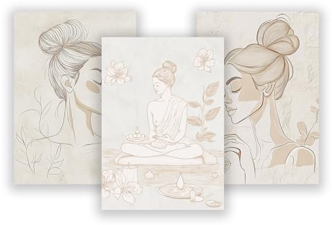 WBdesignz 3er Poster-Set – Spa & Achtsamkeit – Minimalistische Wanddeko mit Frauenporträts im Boho-Stil – Ruhige Kunst für Badezimmer, Schlafzimmer oder Yoga-Bereich (DIN A4) – ohne Rahmen