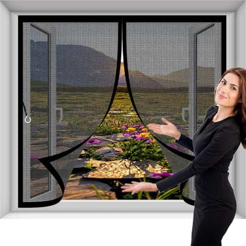 Magnetic Fly Screen Curtain 58 x 40 cm Magnetic Closure, Easy to Install, Insect Protection Screen Mesh Curtain Customizable for Multiple Types, Black