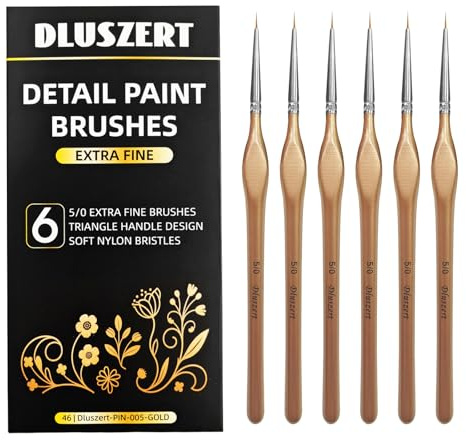 6 Stück Feine Detail Pinsel Set 5/0, Miniatur Pinsel mit Feine Spitze | Malpinsel Set für Acryl Aquarell Modellbau, Art Pinselset für Wasserfarben Malen nach Zahlen Öl Nageldesign