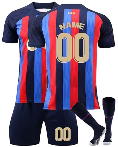 Kinder Fußballtrikot Set Saison 2024/2025 – Personalisierbares Trikot mit Nummer und Namen – Komplettes Heim-/Auswärts-Set + Shorts und Stutzen A07