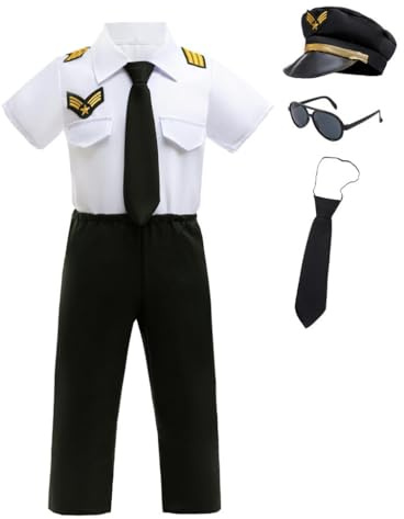 Lito Angels Costume da Pilota per Bambino, Bianco e Nero, 9-10 Anni 140