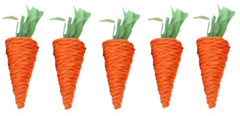 5Pcs Natural Grass Carrot Chew Toy–Ideal for Rabbits, Hamsters, and Fuinea Pigs, This Animal Toy Promotes Healthy Teeth Grinding and Provides Engaging Playtime with Woven Balls for Mental Stimulation