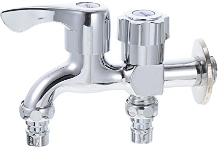 Doppelauslauf Wasserhahn aus Edelstahl, 1 Stück, Silber | Waschmaschinen und Haushalt, Resistent gegen Tropfen, Praktisch für Bad und Balkon