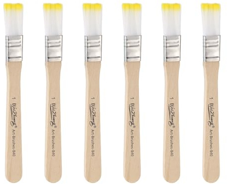 sourcing map 6pcs Small Paint Brushes 0.4 Flat Paint and Chip Nylon Brushes with Wooden Handle for DIY Art Painting Furniture Cabinet Fences Deck Wall Door Trim, Yellow