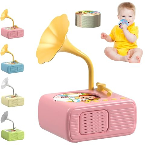 Gramophone Éducatif pour Enfants avec 96 Cartes Sonores, Jouet Musical Interactif sans Écran, Histoires Comptines & Chansons d'apprentissage, Idéal Cadeau Garçons & Filles (Le Rose)