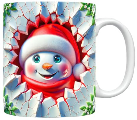 Davivian Tazas De Café Navideñas,Tazas Infantiles De Navidad De Cerámica - Vajilla con Diseño 3D de Muñeco de Nieve con Asa para Té Chocolate Bebidas Mujeres Niñas Fiestas Cumpleaños