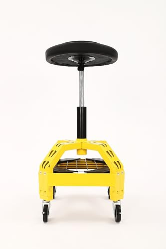 ATIVLB Verstellbarer Rollhocker 360° drehbarer Werkstattsitz Reparaturstuhl, Höhenverstellbarer 66-84cm,für Werkstatt, Autowerkstatt,Büro,Salon,Massage Spa, Gelb