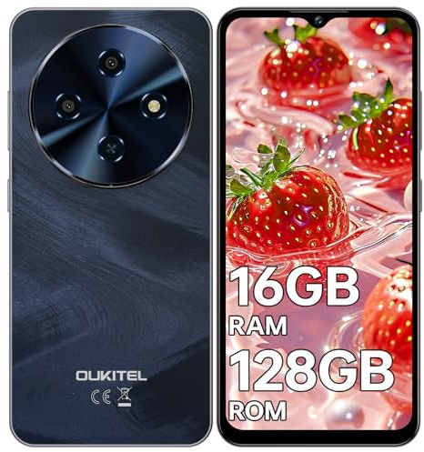 OUKITEL C5 SIM-Free & Unlocked Mobile Phones - 16(4+12) GB+128GB/TF 1TB Smartphone, 6.52 Display, 13MP Camera, 5000mAh, Dual SIM 4G Android 14 Phone, Face ID/GPS/3.5mm Jack/5G WiFi|BT5.0, Black
