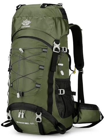 Maity Wanderrucksack 60L – wasserdichtes Nylon, MOLLE-System, ergonomisch & belüftet, separates Bodenfach, viele Taschen – Trekkingrucksack für Wandern, Bergsteigen & Reise (Olivgrün[E02], 60L)