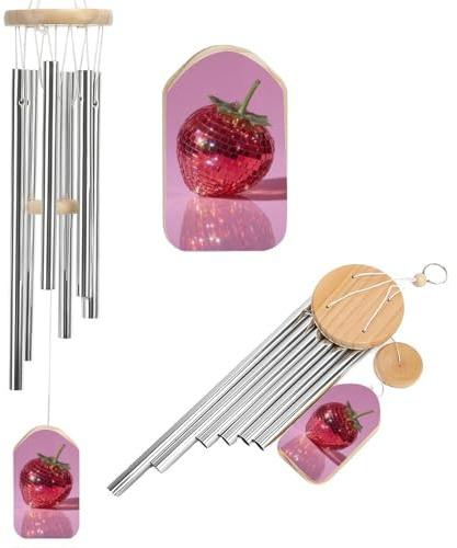 Surreal Strawberry Red Disco Ball Wind Chimes Memorial Deep Tone Windchime with 6 Aluminum Tubes Outdoor Backyard Garden Decoration