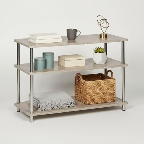 MOBLEKIT | Estantería 3 Niveles 80×38.5×56 cm, Estantería Baja de Madera y Acero con Baldas Amplias, Mueble de Almacenaje Metálico para Libros, Cocina o Salón, Librería Auxiliar Práctica y Funcional