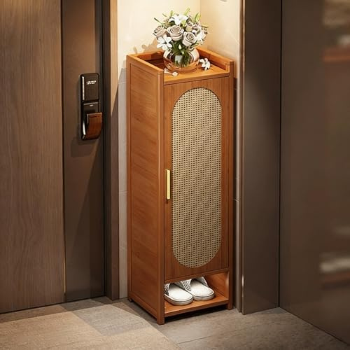 JINGJIAOPLSD Scarpiera Armadio Stretta, Scarpiere da Ingresso con Ante z Persiana e Ripiano Rimovibile, per Soggiorno, Ingresso, Corridoio o Camera da Letto(Brown,33x33x107cm/13x13x42in)