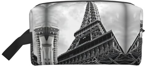 Borsa portaoggetti con stampa fenicottero, borsa da toilette da viaggio resistente, custodia portatile per trucchi e cosmetici con cerniera, Torre Eiffel, taglia unica