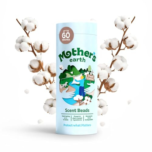 Mother's Earth Umweltfreundliche Duftperlen, Frische Baumwolle Duft Wäscheduft für langanhaltende Frische, Frei von Plastikverpackung, optischen Aufhellern & synthetischen Farbstoffen, Biszu 12 Wochen