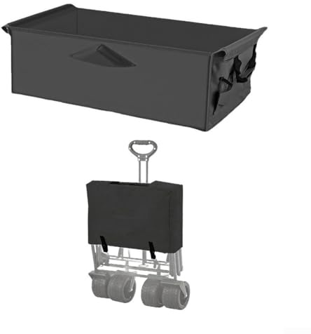 TDCuizent Camping Wagon Cart Liner with Dust Cover Foldable Oxford Cloth Pocket for Sports Hiking Shopping Water-Repellent Storage Bag for Folding Carts Garden Trolleys Black or White(Black)