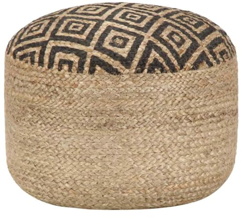 Kaloriko Handgefertigter Sitzpuff Schwarz aus Jute mit 45 x 30 cm Größe, bequemer Polsterhocker für Wohnzimmer, Schlafzimmer, Sofa und Flur, vielseitiger Fußhocker