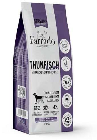 Farrado Lamm & Thunfisch - Hundetrockenfutter für ausgewachsene Hunde Aller Rassen - getreidefrei, glutenfrei, zuckerfrei (12kg)