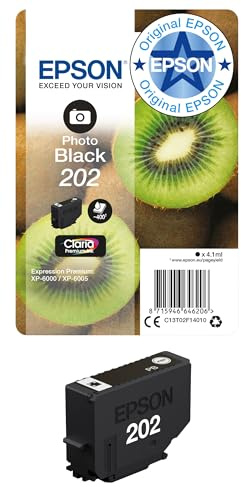 Epson 202 Photo Black Kiwi Genuine, Claria Premium Ink Cartridge, Standard Capacity