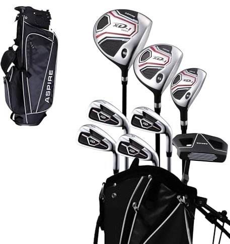 Aspire XD1 Teen Golf Club Set for Ages 13–16 – Complete Youth Golf Set with Driver, Hybrid, 7–PW Irons, Putter, Stand Bag & 3 Headcovers - Graphite/Steel Shafts - Right Hand