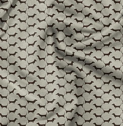 Soimoi Beige Baumwoll-Popeline Stoff Dackel Hund gedruckt Craft Fabric 1 Meter 42 Zoll breit