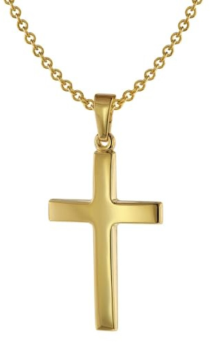 trendor Kreuz-Anhänger 24 mm Gold 585 + Silberkette goldplattiert 75543 | 50 cm Herren-Halskette, elegantes Geschenk für Männer