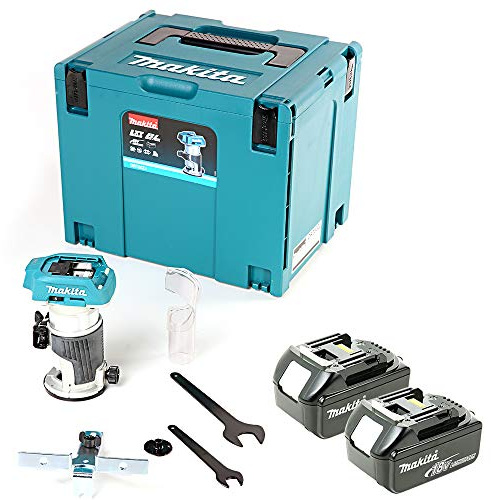 Makita DRT50ZJ 18V Brushless Router with Trimmer Base with 2 x 5Ah Batteries & Case