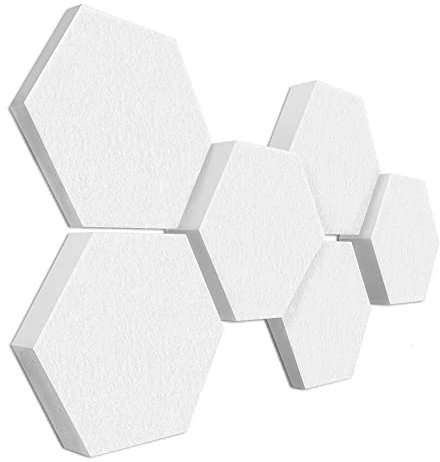 platino24 Schallabsorber COLORE aus Basotec G+ I Akustikpaneele mit Akustikfilz I 3D Wand-Paneele mit 6 Waben in Weiß I Akustikplatten zur Schalldämmung in Büro, Studio & Wohnung