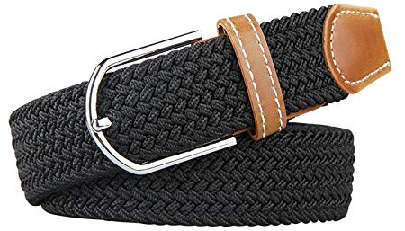 electromax Men Belts, Elastic Braided Stretch Belt with Covered Leather Buckle, for Men's Jeans, Trouser Belts (Black, S/M)