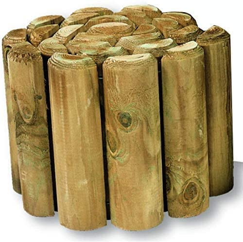 GBS Wooden Picket Log Roll Border Garden Fence Lawn Edging For Flower Beds Edges Long Outdoor Decorative Rust-Proof Wire 1.8m x 15cm (1)